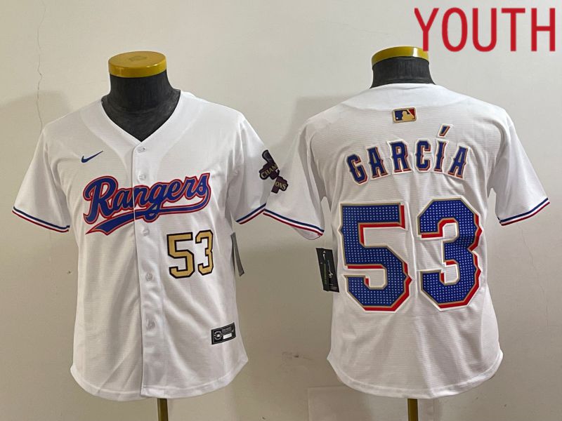 Youth Texas Rangers #53 Garcia White Champion Game Nike 2024 MLB Jersey style 3->->Youth Jersey